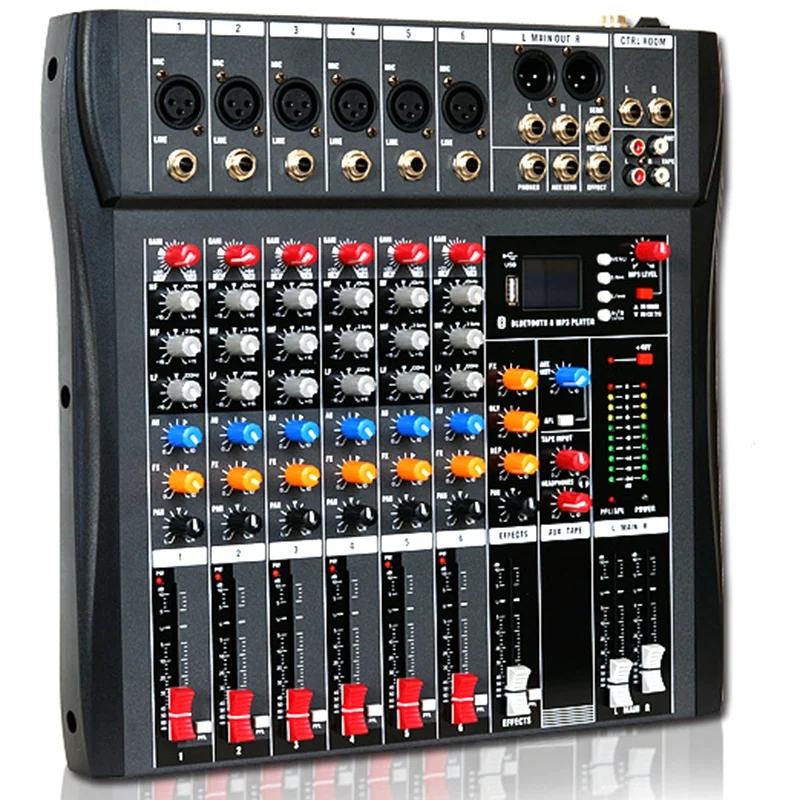 Studio Audio Sound Mixing Console Bluetooth USB Record Computer Playback Phantom Power Effect 6 Channel Audio Mixer(EU Plug)
Studio Audio Sound Mixing Console Bluetooth USB Record Computer Playback Phantom Power Effect 6 Channel Audio Mixer(EU Plug)