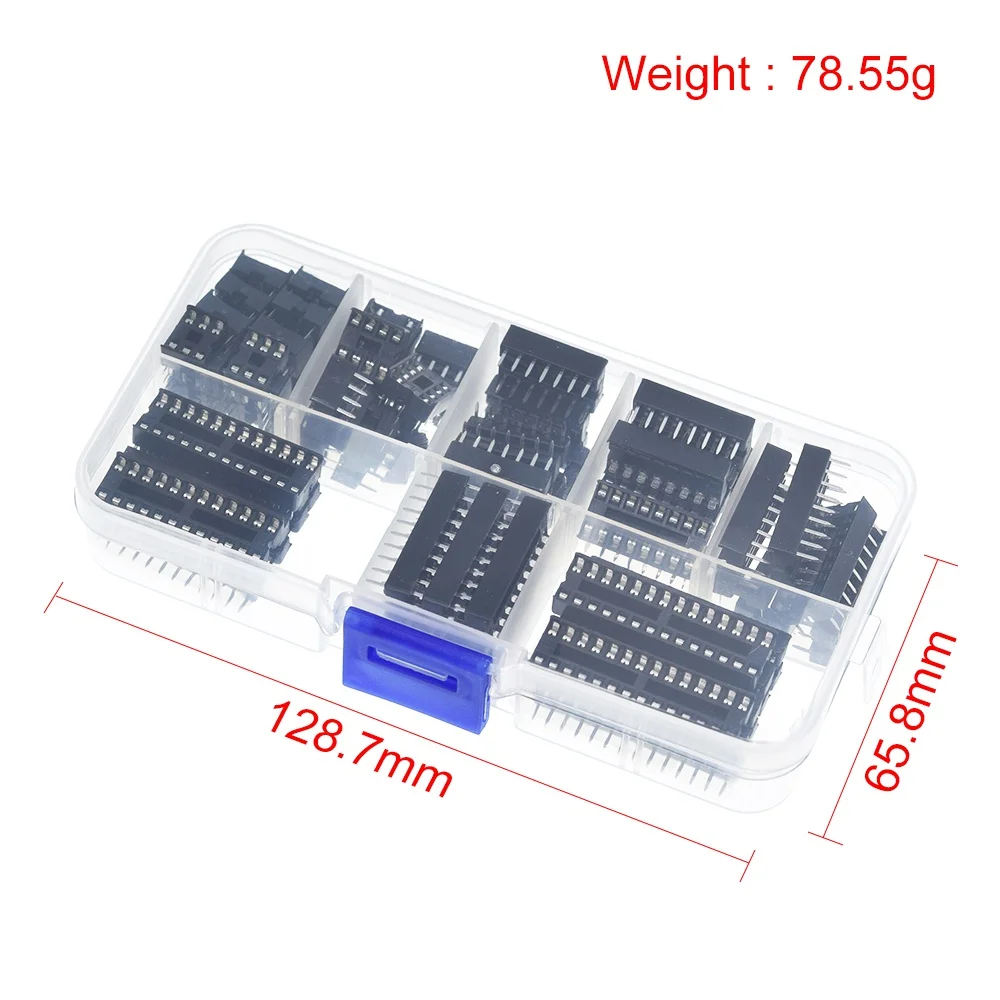 66PCS/Lot DIP IC Sockets Adaptor Solder Type Socket Kit 6,8,14,16,18,20,24,28 pins New