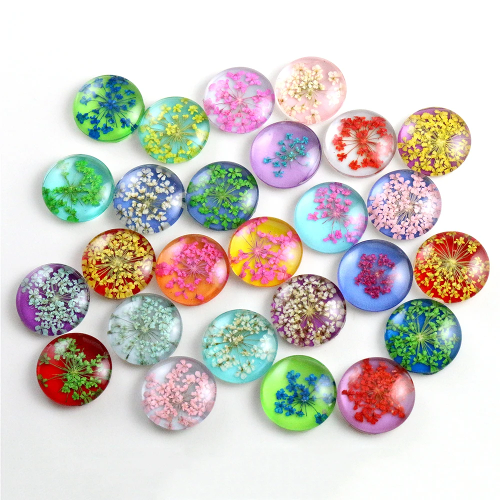 

18mm 20mm Natural Dried Flowers Handmade Glass Cabochons Fit 18 20 25mm Earring Hooks Breacelet Cameo Setting Pendant