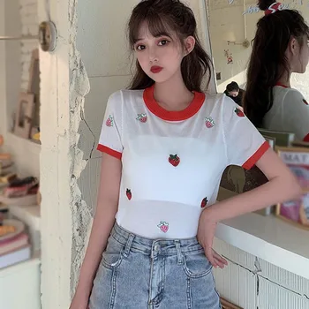 Women's Sweet College Style Casual Strawberry Embroidery Round Neck Short Sleeve Colorblock Slim Tops Pullover Knitted Tops
Women's Sweet College Style Casual Strawberry Embroidery Round Neck Short Sleeve Colorblock Slim Tops Pullover Knitted Tops
