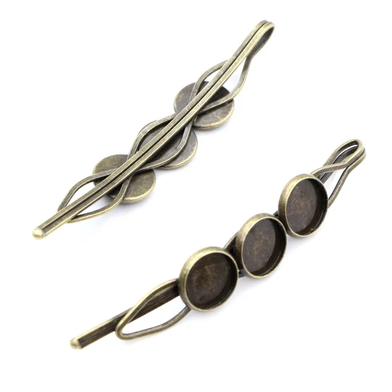 10mm 10pcs High Quality Three Cameo Bronze Plated Copper Material Hairpin Hair Clips Base Setting Cabochon | Украшения и