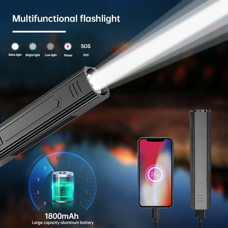 USB Rechargeable T6 LED Flashlight High Power 1000LM Torch Power Bank 5-Mode Hunting Lamp Portable Fishing Light
USB Rechargeable T6 LED Flashlight High Power 1000LM Torch Power Bank 5-Mode Hunting Lamp Portable Fishing Light