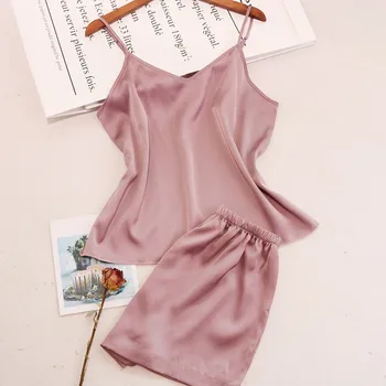 2020 New Summer Pajamas Sexy Lingerie Sexy Cute Pajamas Set Silk Satin Sleepwear Solid Color pyjamas women pijamas pizama 
2020 New Summer Pajamas Sexy Lingerie Sexy Cute Pajamas Set Silk Satin Sleepwear Solid Color pyjamas women pijamas pizama