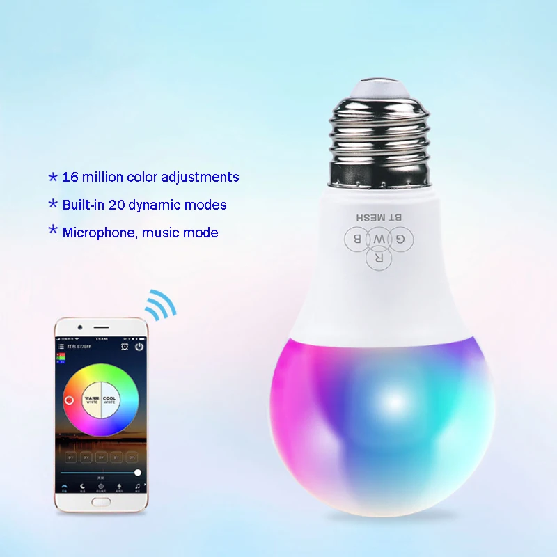 Smart Bluetooth Mesh Bulb Home Lighting Lamp Voice Control Music 4.5W E27 LED Colorful Color Changing Lamp Led Bulb Lamp
Smart Bluetooth Mesh Bulb Home Lighting Lamp Voice Control Music 4.5W E27 LED Colorful Color Changing Lamp Led Bulb Lamp
