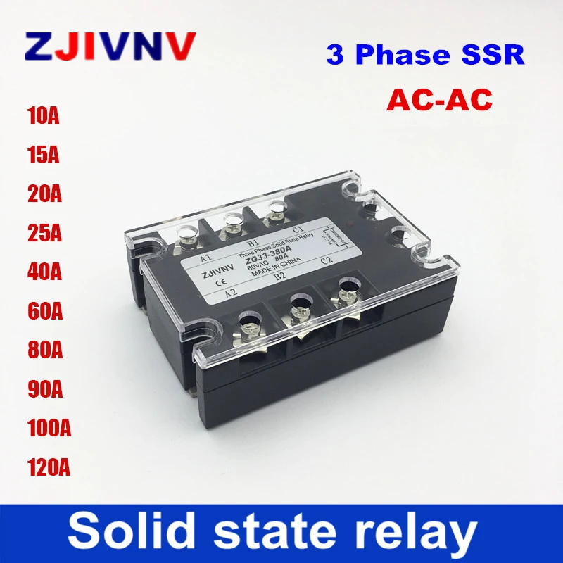 

Solid State Relay Three-Phase 10A 15A 20A 25A 40A 60A 80A 90A 100A 120A 80-250VAC Control 480VAC AC-AC Zero-cross Type SSR 80AA