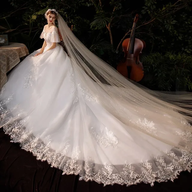 Robe de Mariée Classique à Col Rond et Manches Chauve-Souris, Tenue de Bal avec Traîne de 1m, Personnalisée, Nouvelle Collection 2021 1