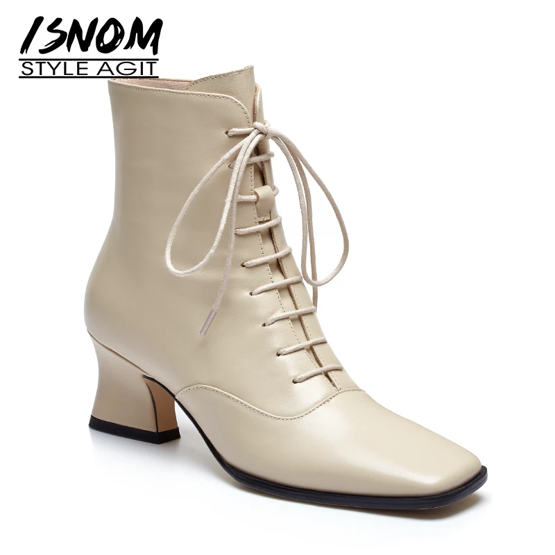 ISNOM Cow Leather Ankle Boots Women Motorcycle Booties Square Toe Shoes Female Fashion Party Lace Up Shoes Ladies Spring 2020
ISNOM Cow Leather Ankle Boots Women Motorcycle Booties Square Toe Shoes Female Fashion Party Lace Up Shoes Ladies Spring 2020