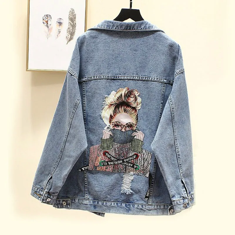 2020 Spring Autumn New Chic Personality Bead Printing Loose Denim Coat Female BF Oversize Ripped Jeans Jacket Female Cowboy Coat
2020 Spring Autumn New Chic Personality Bead Printing Loose Denim Coat Female BF Oversize Ripped Jeans Jacket Female Cowboy Coat
