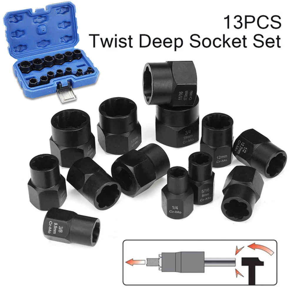 13pcs Car Auto Impact Rusted Bolt Nut Remover Set Nut Extractor Socket Bolt Remover Tool With Box Accessories Parts
13pcs Car Auto Impact Rusted Bolt Nut Remover Set Nut Extractor Socket Bolt Remover Tool With Box Accessories Parts