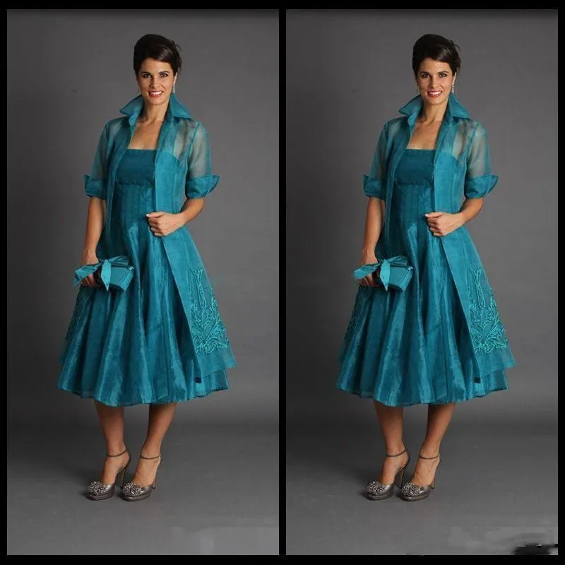 Elegant A Line Plus Size Mother of The Bride Dresses Turquoise Blue 2020 Jacket Half Sleeve Tea Length Suit Evening Gown Organza
Elegant A Line Plus Size Mother of The Bride Dresses Turquoise Blue 2020 Jacket Half Sleeve Tea Length Suit Evening Gown Organza