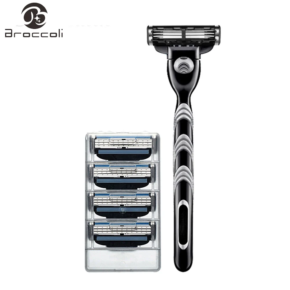 Broccoli Black 5pcs/set 1 Machine + 4 Blades Manual Mens Hair Removal Shaving Razors With Replaceable Razors Blades 
Broccoli Black 5pcs/set 1 Machine + 4 Blades Manual Mens Hair Removal Shaving Razors With Replaceable Razors Blades