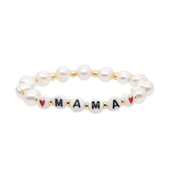GO2BOHO Bracelets Luxury Freshwater Pearls Bracelet For MAMA Letter Pulseras Moda Pearl Handmade Gifts Heart Jewelry New Armband