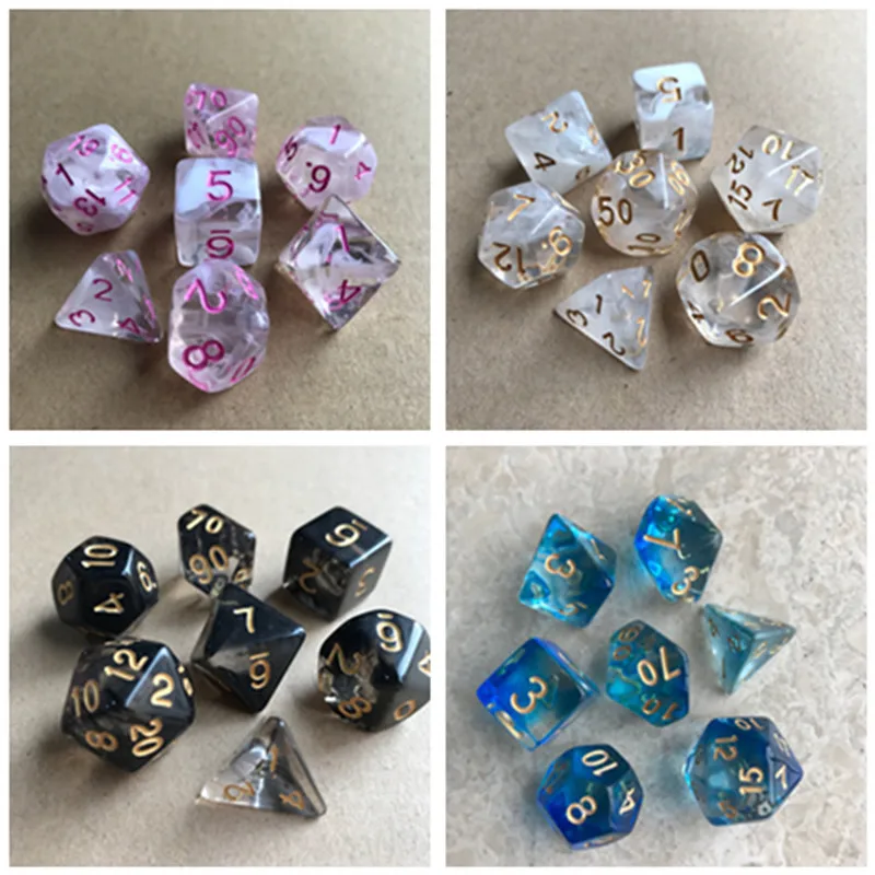 7pc/lot New Dice Set D4 D6 D8 D10 D10% D12 D20 Colorful Transparent Polyhedral Dice for Board Game TRPG Games Dice Set
7pc/lot New Dice Set D4 D6 D8 D10 D10% D12 D20 Colorful Transparent Polyhedral Dice for Board Game TRPG Games Dice Set