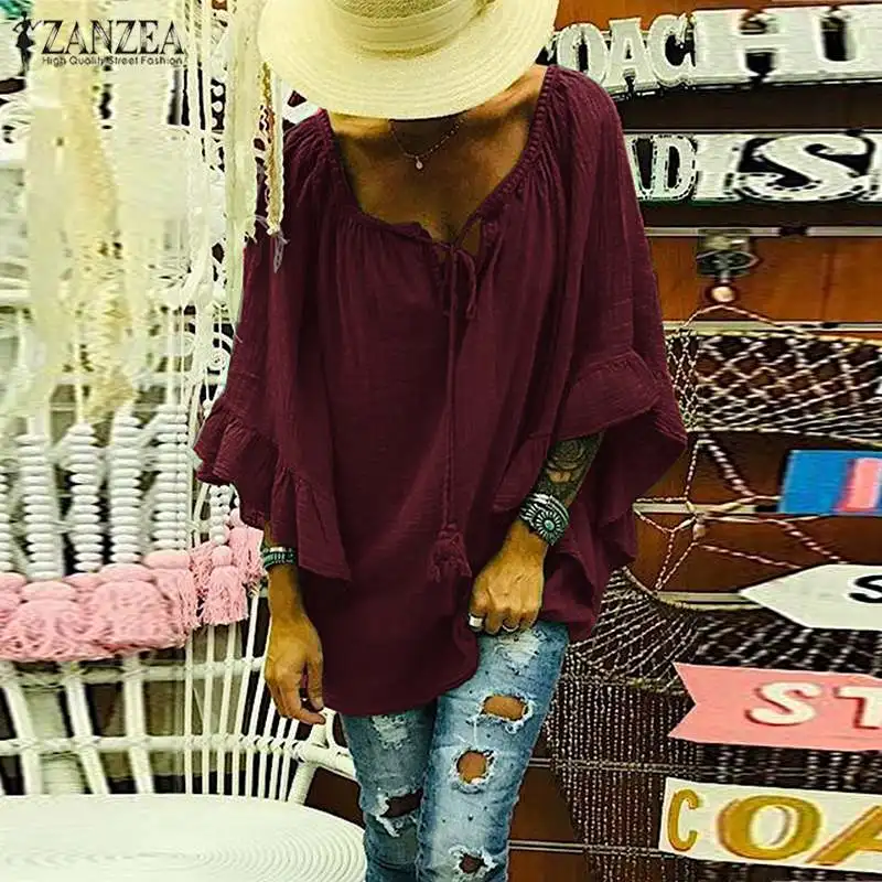ZANZEA 2019 Blouse Women Cotton Oversize Flared Sleeve Shirt Tops V Neck Plain Jumper Blouses Plus Size Blusas Tops Tunic Black
ZANZEA 2019 Blouse Women Cotton Oversize Flared Sleeve Shirt Tops V Neck Plain Jumper Blouses Plus Size Blusas Tops Tunic Black