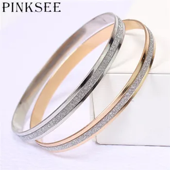 

Pinksee Simple Fashion Scrub Bangle for Women Classic Frosted Cuff Bracelet Round Hoop Circle Jewelry Accessories