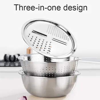 Multifunctional Stainless Steel Basin Drain Basket Vegetable Cutter 3 in 1 Kitchen Julienne Grater
Multifunctional Stainless Steel Basin Drain Basket Vegetable Cutter 3 in 1 Kitchen Julienne Grater