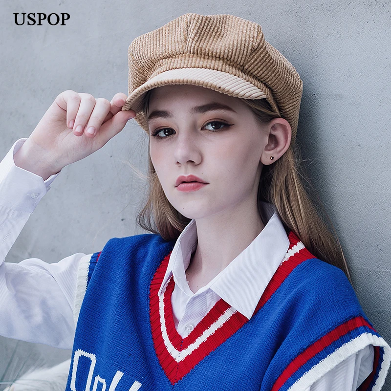 USPOP 2019 хит вельветовые Восьмиугольные шляпы женские одноцветные береты мягкие