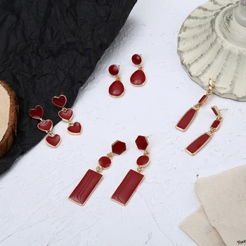 Silver Plated Needle Geometric Love Heart Earrings Elegant Jewelry Red Gold Plated Drop Dangle Earrings 
Silver Plated Needle Geometric Love Heart Earrings Elegant Jewelry Red Gold Plated Drop Dangle Earrings