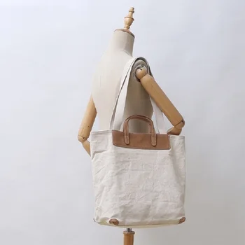 

M410 New Korean Canvas Women's Bag One Shoulder Japanese Style Original Large Capacity Slant Span Handbag With Cowhide Splicing