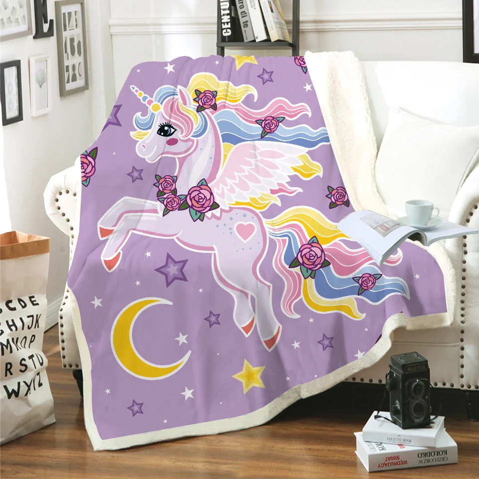 

Unicorn Horse 3D Printed Cartoon Sherpa Blanket Couch Quilt Cover Travel Bedding Velvet Plush Throw Fleece Blanket Bedspread