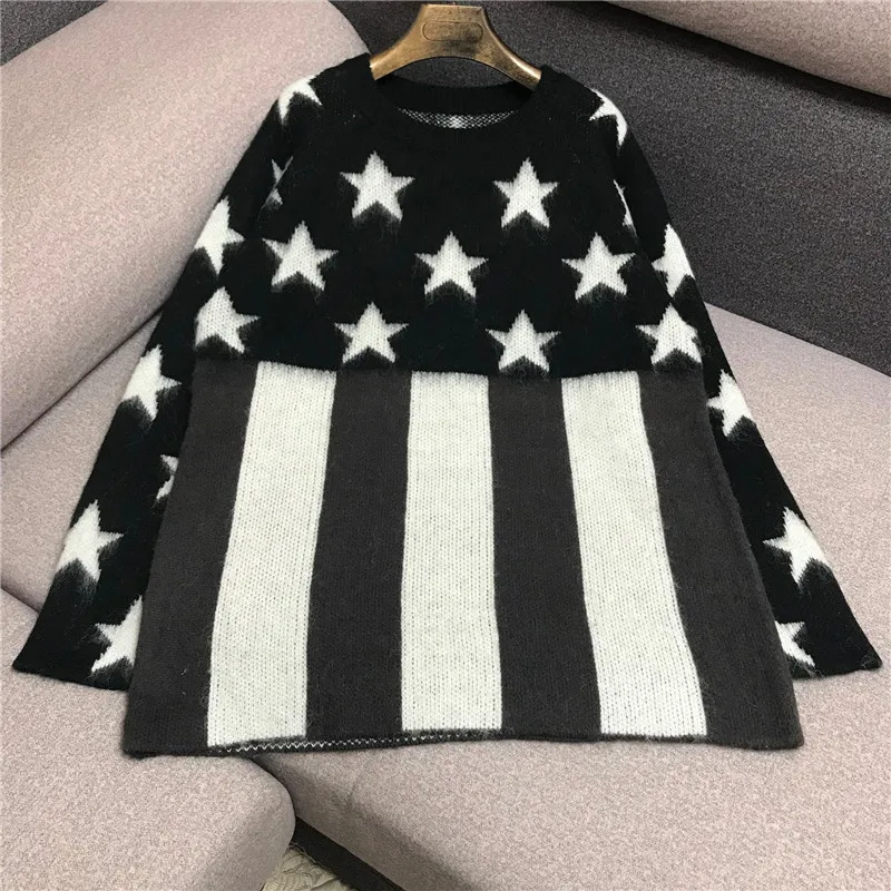 Luxury Designer Brand Knitted Pullovers for Women Causel Pentagram Striped Mohair Loose Knitted Sweater
Luxury Designer Brand Knitted Pullovers for Women Causel Pentagram Striped Mohair Loose Knitted Sweater