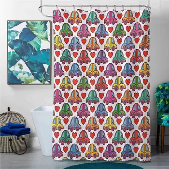 Shower Curtains That are Very Fancy Cars,Love Themed Vibrant Colored Cute Cars with Little Red Hearts Mini Steering
Shower Curtains That are Very Fancy Cars,Love Themed Vibrant Colored Cute Cars with Little Red Hearts Mini Steering