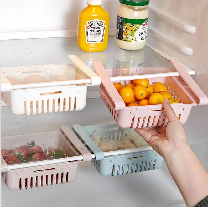 

JO 1PC Adjustable Stretchable Fridge Organizer Drawer Basket Refrigerator Pull-out Drawers Fresh Spacer Layer Storage Rack