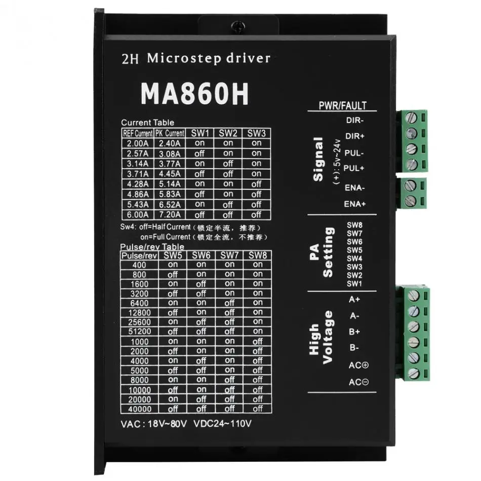 1Pcs Stepper Motor Driver Controller Module 18-80V AC / 24-110V DC 7.2A for 2 Phase 86 Motor Stepper Motor Control Module
1Pcs Stepper Motor Driver Controller Module 18-80V AC / 24-110V DC 7.2A for 2 Phase 86 Motor Stepper Motor Control Module