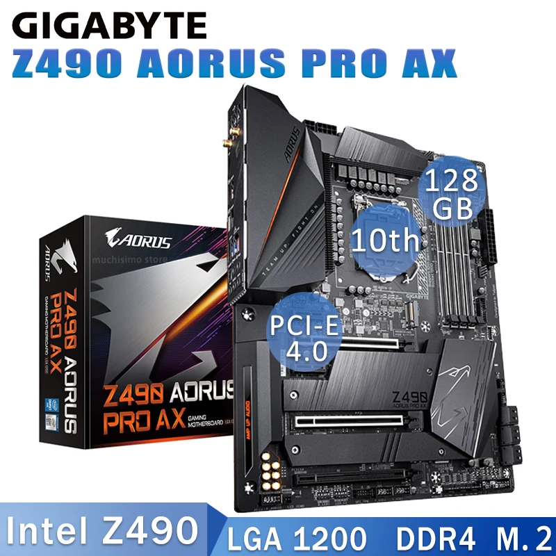 Материнская плата LGA 1200 для Gigabyte Z490 AORUS PRO AX PCI-E 4 0 DDR4 128 ГБ SATA III двухканальный