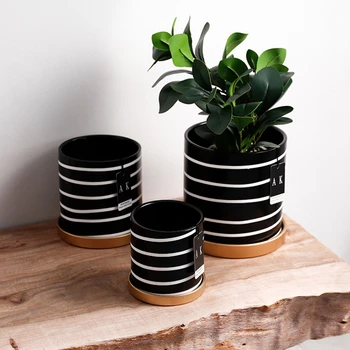 Black and white striped ceramic flower Pot with round tray office flower Arrangement container home decorations planter groot
Black and white striped ceramic flower Pot with round tray office flower Arrangement container home decorations planter groot