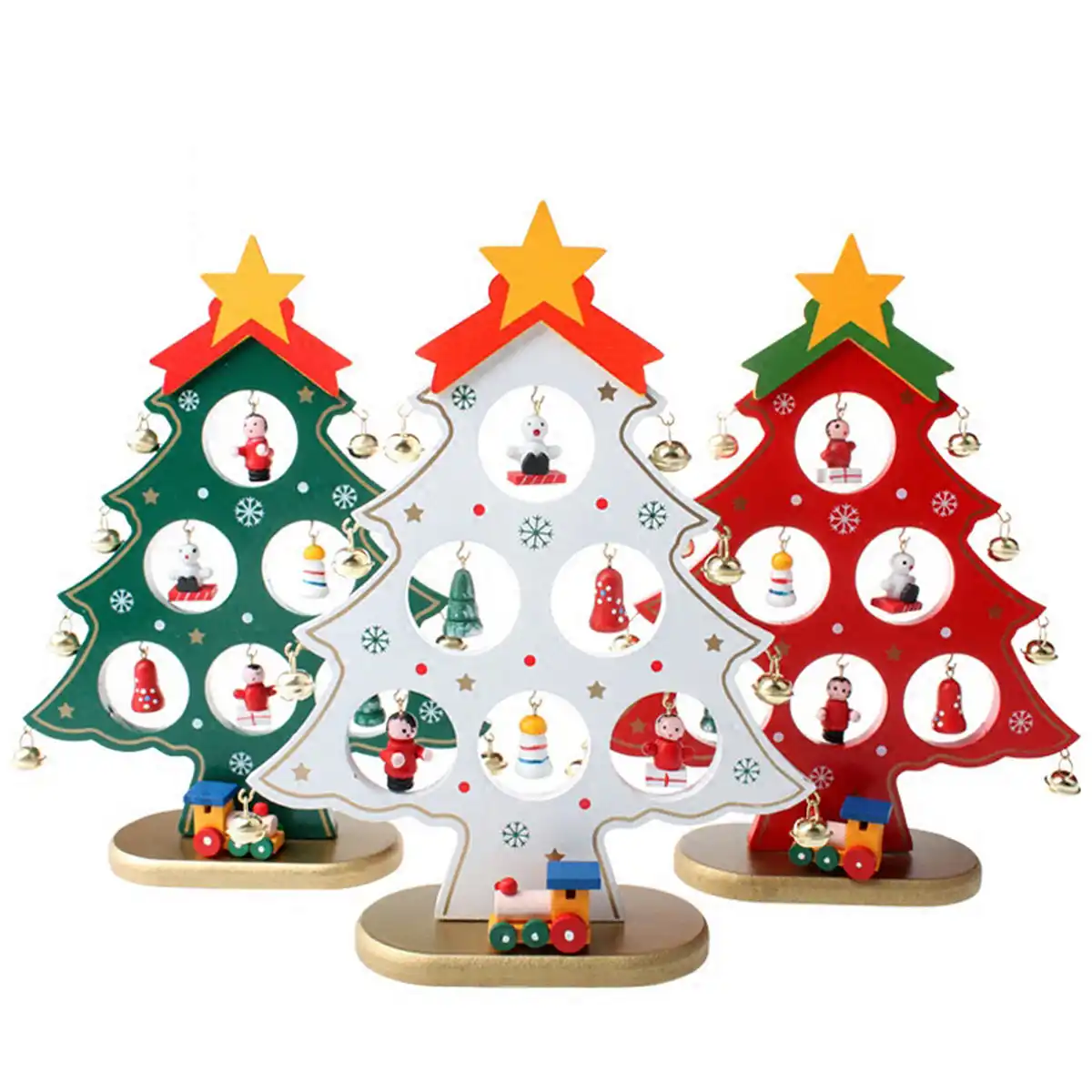 3 colors cartoon bell diy wooden christmas tree ornament home