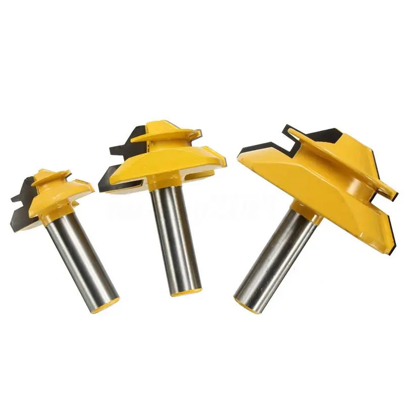 3Pcs 1/2 inch Shank Lock Miter Glue Joint Router Bit 45 Degree Woodwork Cutter Set