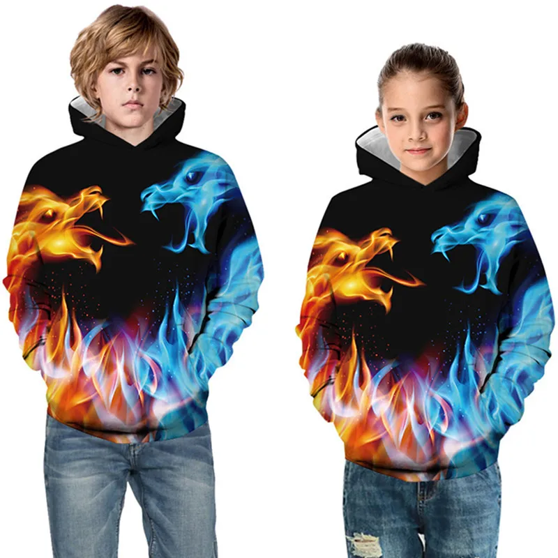 

Boys Girls 3D Hoodies Kids Pullover Colorful Galaxy Paint Wolf Lion Skull Space Suit Fire Dragon Vortex Print Hooded Sweatshirts