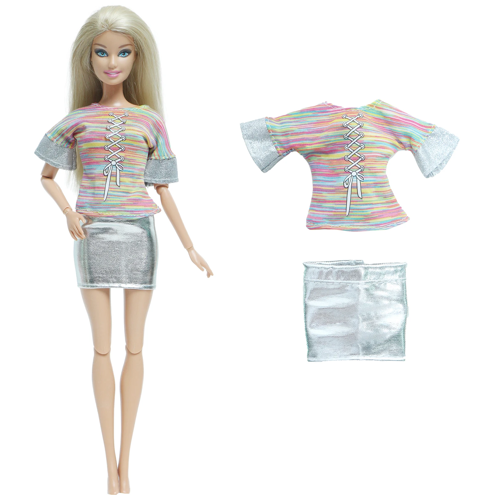 BJDBUS 1 Set Fashion Dress Colorful Stripe Pattern Silver Skirt Modern Style Clothes for Barbie Doll Accessories Baby DIY Toys | Игрушки и