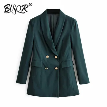 Women chic green blazer double breasted pockets long sleeve office wear coats solid female casual outerwear tops
Women chic green blazer double breasted pockets long sleeve office wear coats solid female casual outerwear tops