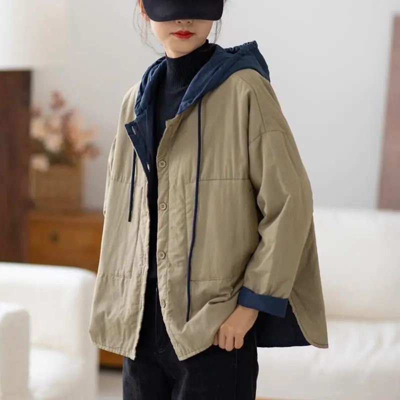 Women's Retro Hooded Quilted Jacket Women 2022 New Long Sleeve Shirt Coat Spring Autumn Outerwear Mujer Chaqueta M1990
Women's Retro Hooded Quilted Jacket Women 2022 New Long Sleeve Shirt Coat Spring Autumn Outerwear Mujer Chaqueta M1990