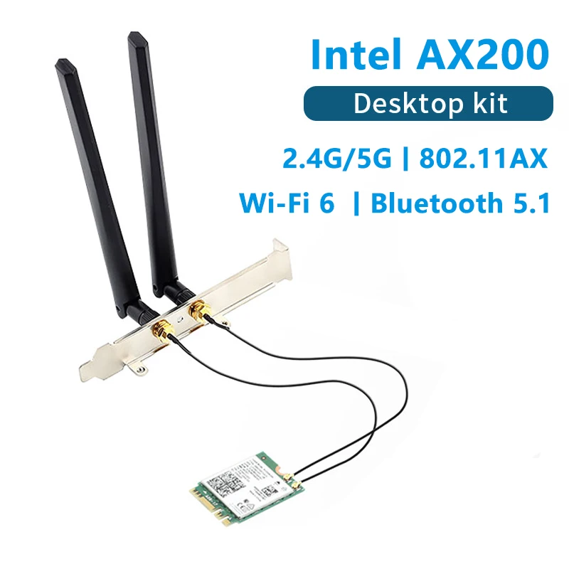 Dual band 2.4Gbps 802.11ax Wi-Fi 6 Desktop Kit Intel AX200 Bluetooth 5.0 Wifi Card 2.4G/5Ghz MU-MIMO AX200NGW Adapter Antenna
Dual band 2.4Gbps 802.11ax Wi-Fi 6 Desktop Kit Intel AX200 Bluetooth 5.0 Wifi Card 2.4G/5Ghz MU-MIMO AX200NGW Adapter Antenna