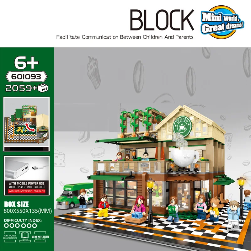 Строительный блок Creator city street view Star coffee shop фигурки кирпичи модель кафе игрушки с usb