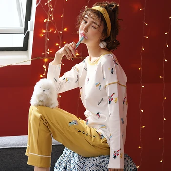 100% Cotton Pajama Sets For Women New Autumn Winter Long Sleeve O-neck Pyjama Cartoon Print Pijama Homewear Lounge Home Clothing
100% Cotton Pajama Sets For Women New Autumn Winter Long Sleeve O-neck Pyjama Cartoon Print Pijama Homewear Lounge Home Clothing