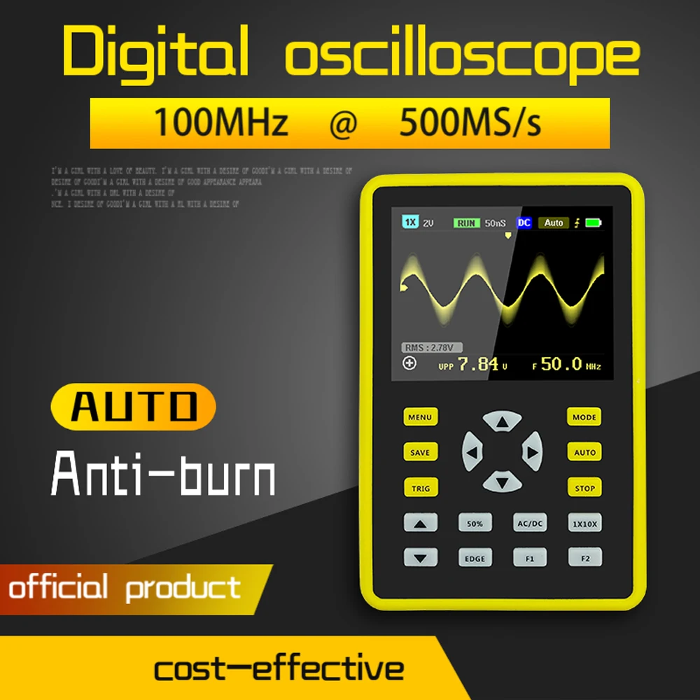 5012H 2.4-inch Screen Digital Oscilloscope 500MS/s Sampling Rate 100MHz Analog Bandwidth Support Waveform Mini Oscilloscope
5012H 2.4-inch Screen Digital Oscilloscope 500MS/s Sampling Rate 100MHz Analog Bandwidth Support Waveform Mini Oscilloscope