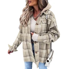 Women Plaid Print Coats With detachable Hood Elegant Jacket Hooded Button Casual Long Sleeve Pocket Autumn Hooded Female Outwear
Women Plaid Print Coats With detachable Hood Elegant Jacket Hooded Button Casual Long Sleeve Pocket Autumn Hooded Female Outwear