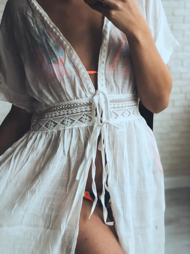 Beach Cover Up Dress Crochet White Knitted JKP4310