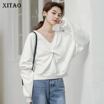 XITAO 2020 Spring Loose Full Sleeve V Neck White Pleated Fashion Short Payment Casual Shirts Women Thin Pullover Top DMY3666 
XITAO 2020 Spring Loose Full Sleeve V Neck White Pleated Fashion Short Payment Casual Shirts Women Thin Pullover Top DMY3666