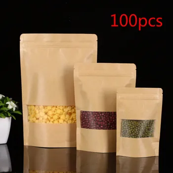 100pcs Clear Kraft Paper Bag Stand Up Zip Lock Kraft Paper Bag With Clear Window Kraft Paper Pouch Zipper Grip Seal Packaging 
100pcs Clear Kraft Paper Bag Stand Up Zip Lock Kraft Paper Bag With Clear Window Kraft Paper Pouch Zipper Grip Seal Packaging