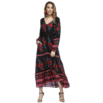 Womem Chic Boho Beach deep v-neck floral irregular hem Dresses Decorated Button Long Sleeve Elastic Waist For Spring and Autumn
Womem Chic Boho Beach deep v-neck floral irregular hem Dresses Decorated Button Long Sleeve Elastic Waist For Spring and Autumn