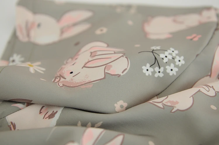 Japanese Soft Girl Style Kawaii Rabbit Printed Tops Teens Sweet Vintage Green Blouses Korean College Cute Loose Chiffon Shirts
