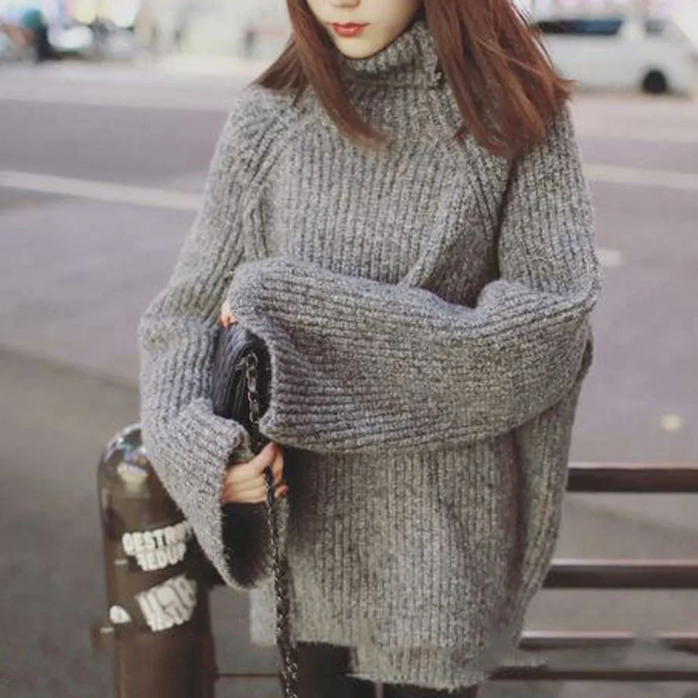 Oversize Pullovers Women 2019 Turtleneck Loose Sweater Flare Sleeve Long Sweater Khaki Knit Winter Clothes Pull Femme
Oversize Pullovers Women 2019 Turtleneck Loose Sweater Flare Sleeve Long Sweater Khaki Knit Winter Clothes Pull Femme