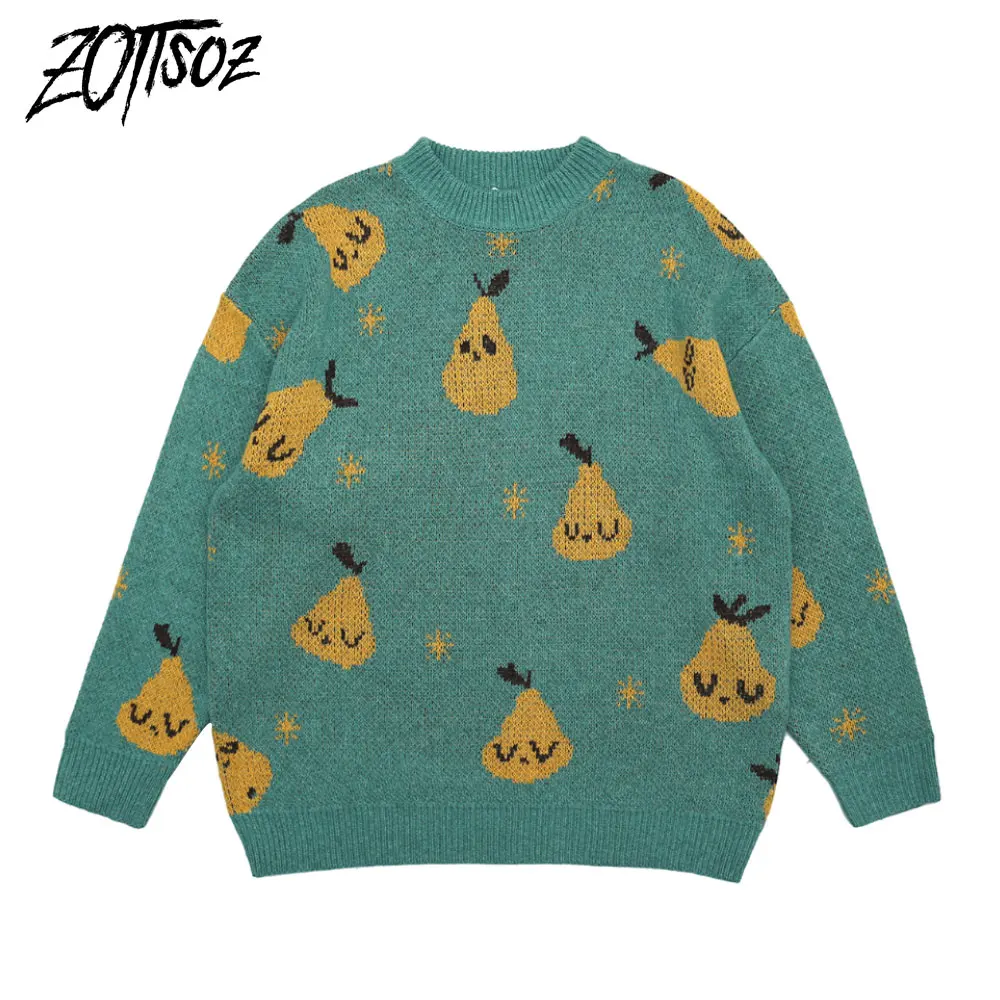 

ZOTTSOZ Pullover Sweaters Hip Hop Streetwear Men Women Knitted Pear Casual Harajuku Gothic Punk Rock Jumpers Knitwear Coat Tops