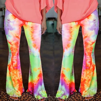 Women'S Casual Tie-Dye Printed High-Waist Flared Pants Summer Sexy Women Streetwear Trousers Orange 
Women'S Casual Tie-Dye Printed High-Waist Flared Pants Summer Sexy Women Streetwear Trousers Orange