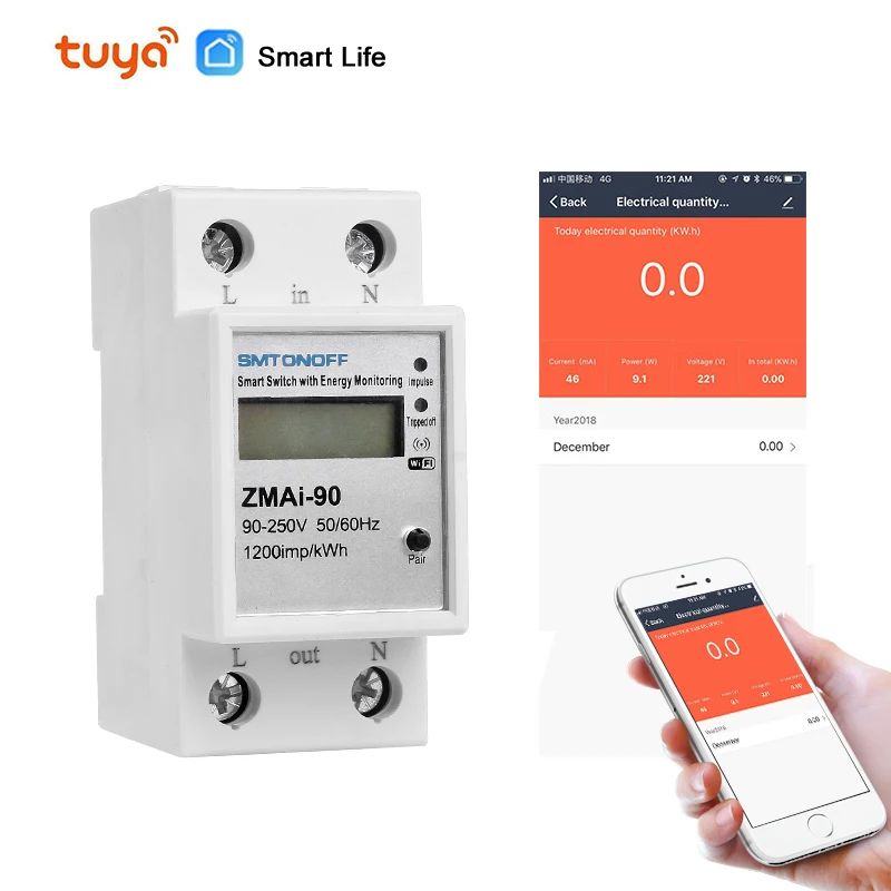 Smart Life/tuya APP Single phase Din rail WIFI Smart Energy Meter Power Consumption kWh Meter wattmeter 220V,110V AC 50Hz/60hz
Smart Life/tuya APP Single phase Din rail WIFI Smart Energy Meter Power Consumption kWh Meter wattmeter 220V,110V AC 50Hz/60hz